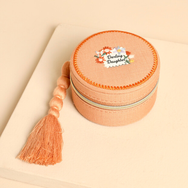 Embroidered Darling Daughter Round Jewellery Case