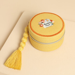 Embroidered Yellow Beautiful Friend Round Jewellery Case