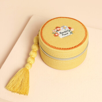 Embroidered Yellow Beautiful Friend Round Jewellery Case