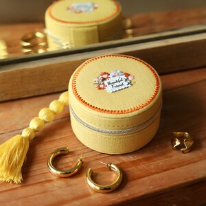 Embroidered Yellow Beautiful Friend Round Jewellery Case