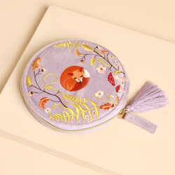 Embroidered Purple Sleepy Fox Jewellery Pouch