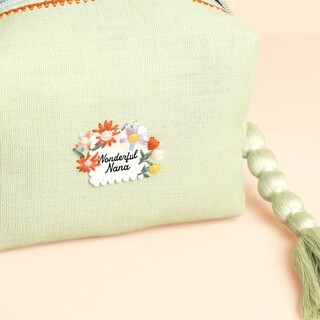 Small Green Linen Wonderful Nana Embroidered Makeup Bag