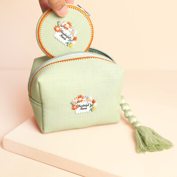 Small Green Embroidered Wonderful Nana Cosmetic Bag