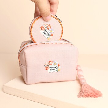 Embroidered Pink Amazing Mama Cosmetic Bag