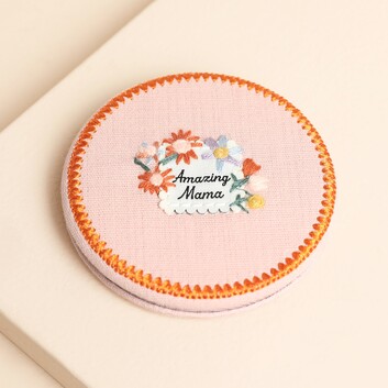 Pink Fabric Amazing Mama Compact Mirror