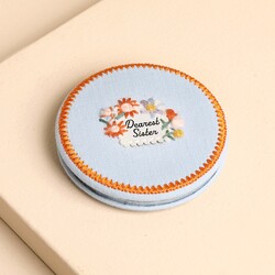 Blue Fabric Dearest Sister Compact Mirror