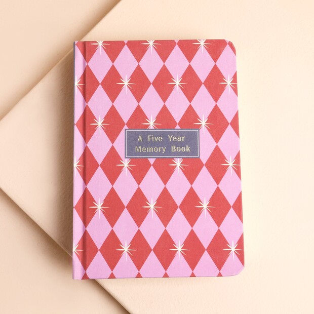 Pink and Red Harlequin 5 Year Memory Book
