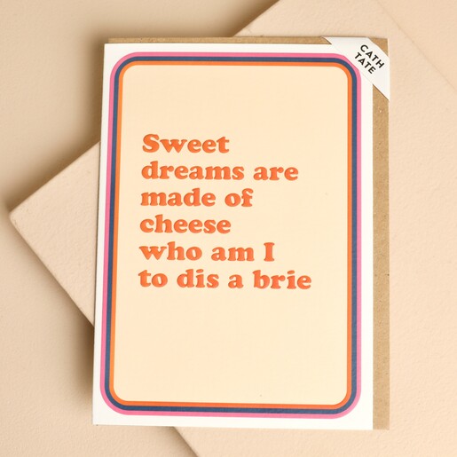 Cath Tate Dis A Brie greetings card with brown kraft envelope