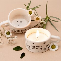 Ceramic Happy Days Tealight Holder in White