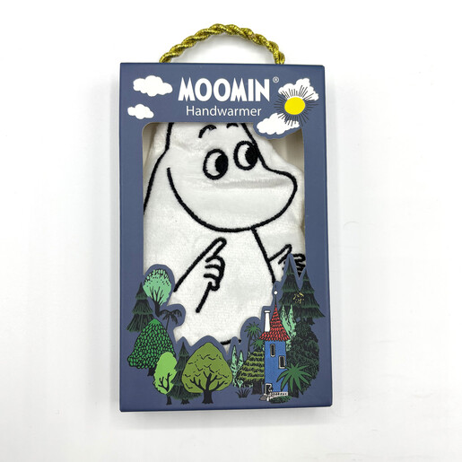 House of Disaster Moomin hand warmer packaged in an illustrated blue gift box.