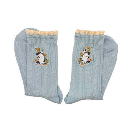close up of frilly cuff and moomin design