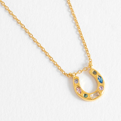 Estella Bartlett Rainbow Crystal Horseshoe Necklace in Gold