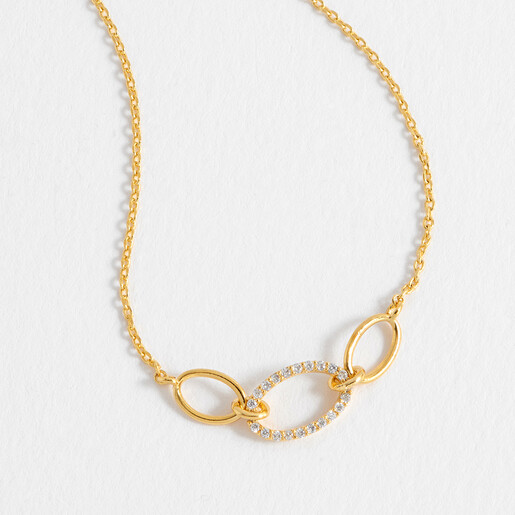 Estella Bartlett gold plated chain necklace with three interlocking oval links and crystal detail