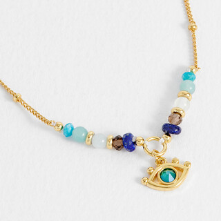 Estella Bartlett Evil Eye Blue Mix Beaded Necklace in Gold