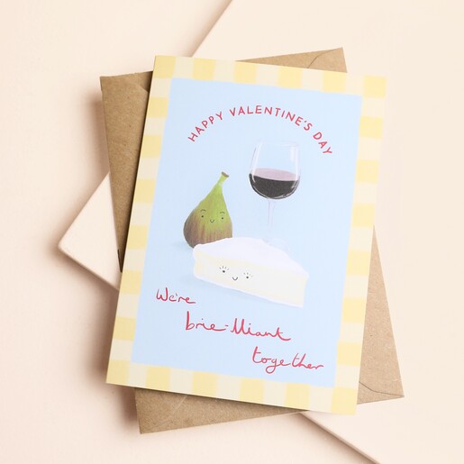 We Are Brie-lliant Together Valentine's Day card with brown kraft envelope
