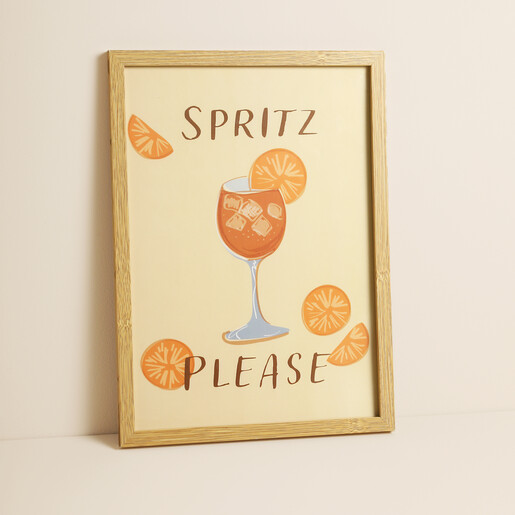 A4 wall print with an illustration of an Aperol spritz cocktail and text reading Spritz Please.