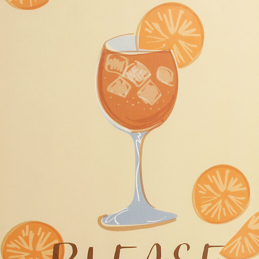 Close up of the Spritz Please print showing the cocktail illustration and orange slices.