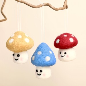 Set of 3 Felt Happy Toadstools Hanging Decorations