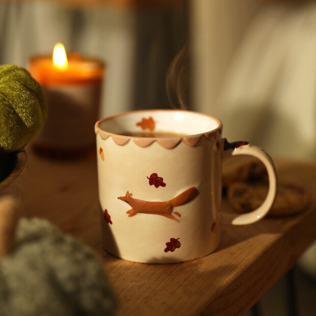 Ceramic Woodland Fox Mug with Scalloped Edge