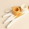 Close-up of the glazed ceramic shooting star candle holder cups and tail
