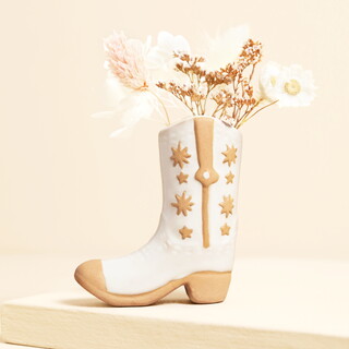 Cream Ceramic Cowboy Boot Bud Vase