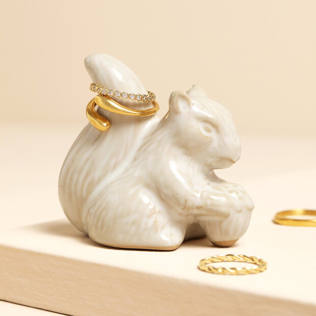 White Ceramic Squirrel Ring Holder