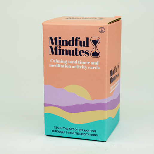 Mindful Minutes card set packaging box with colourful sunset landscape design