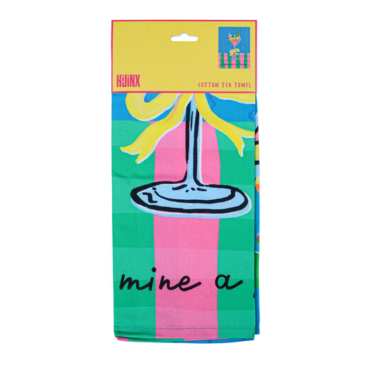 Folded Hijinx Make Mine a Martini cotton tea towel with card header