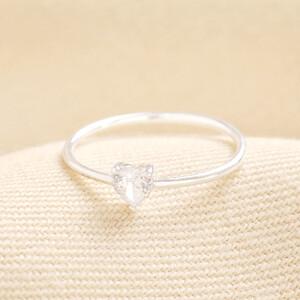 Sterling Silver Clear Crystal Heart Ring - S/M