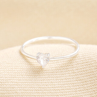 Sterling Silver Clear Crystal Heart Ring 