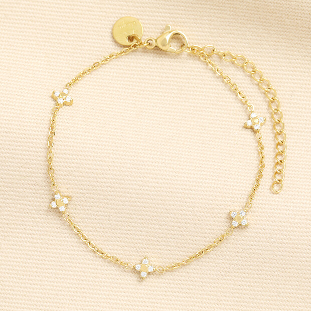 Stainless Steel Clover Crystal Charm Bracelet in Gold