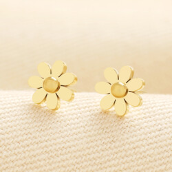 Stainless Steel Daisy Stud Earrings in Gold