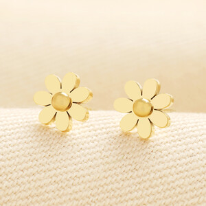 Stainless Steel Daisy Stud Earrings in Gold