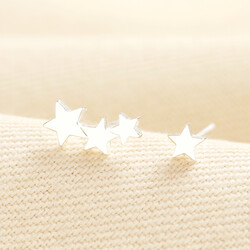 Mismatched Triple Star and Single Star Stud Earrings in Silver