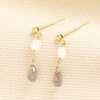 stainless steel drop earrings with faux pearl and semi-precious stones