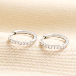 Small Stainless Steel Crystal Huggie Hoop Earrings in Silver