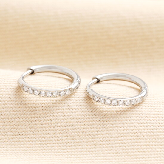 Small Stainless Steel Crystal Huggie Hoop Earrings