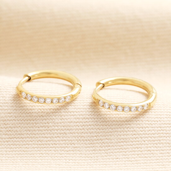 Small Stainless Steel Crystal Huggie Hoop Earrings in Gold