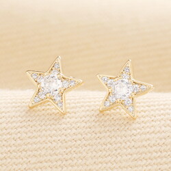 Sterling Silver Crystal Star Stud Earrings in Gold
