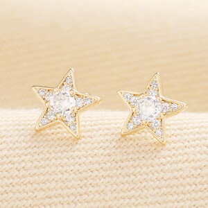 Sterling Silver Crystal Star Stud Earrings in Gold