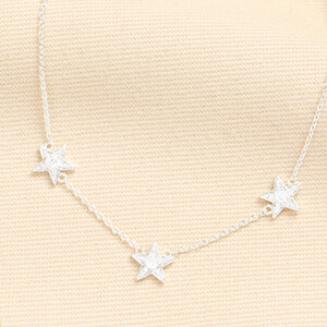 Crystal Triple Star Charm Necklace in Silver