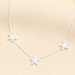 Crystal Triple Star Charm Necklace in Silver