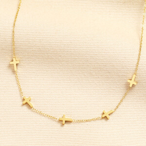 Stainless Steel Cross Chain Necklace in Gold