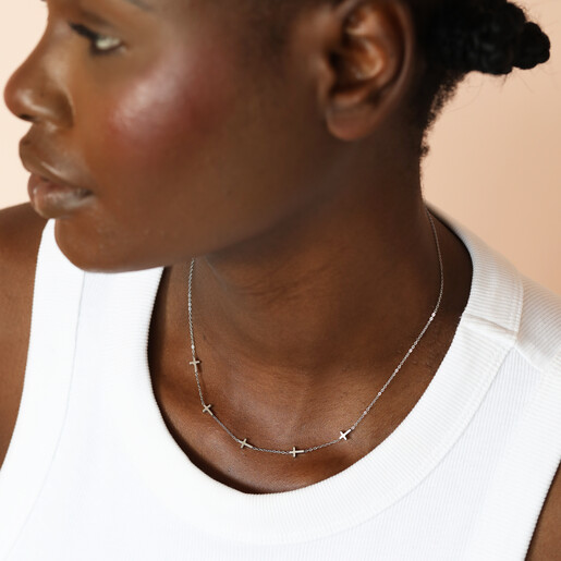 model shot of silver cross chain necklace
