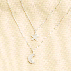Brushed Double Layer Celestial Chain Necklace in Silver