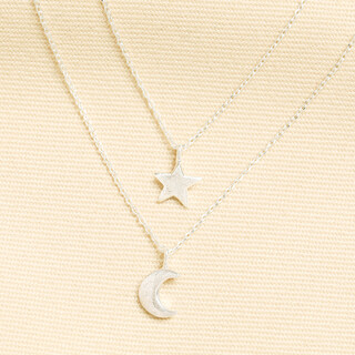 Brushed Double Layer Celestial Chain Necklace in Silver
