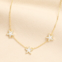 Crystal Triple Star Charm Necklace in Gold