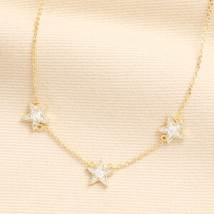 Crystal Triple Star Charm Necklace in Gold