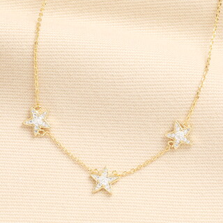 Crystal Triple Star Charm Necklace in Gold