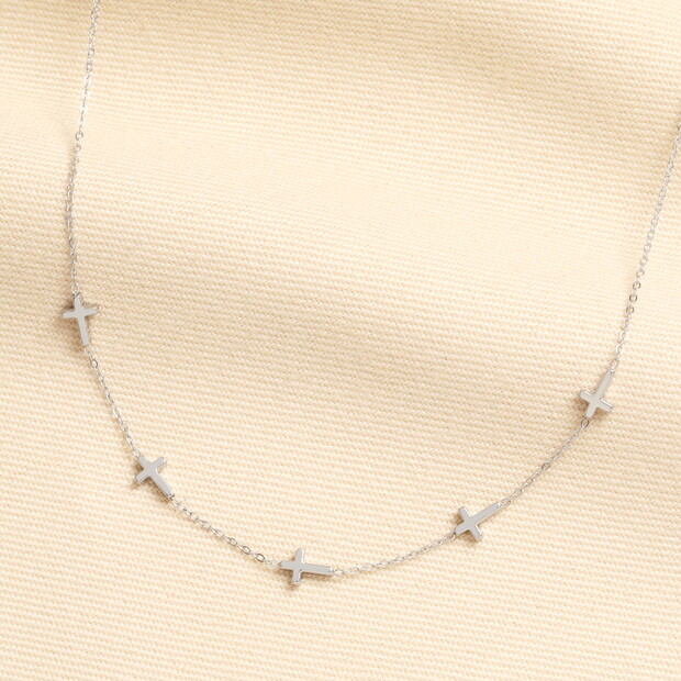 Stainless Steel Cross Chain Necklace in Silver
